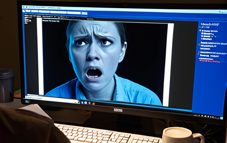 A close-up of a person's face expressing extreme frustration and despair, illuminated by the glow of a computer monitor. On the screen, a Windows Update error message or a "Blue Screen of Death" (BSoD) is clearly visible. The desk is cluttered with work documents and a half-empty coffee cup, conveying the urgency of a looming deadline. The overall lighting is dim and tense, emphasizing the feeling of being stuck and helpless.