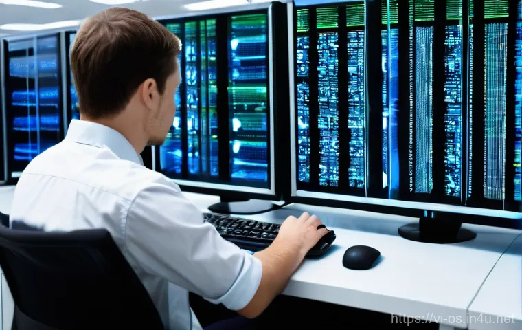 리눅스에서 시스템 로그 확인 방법 - **Prompt 1: Focused IT Administrator Troubleshooting Logs**
"A highly detailed, realistic image ...