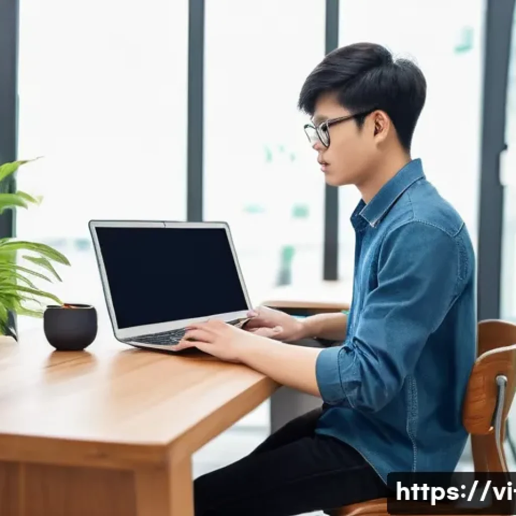 운영체제별 가상화 도구 비교 - **Prompt:** A young, focused Vietnamese male university student, wearing smart casual clothes (like ...