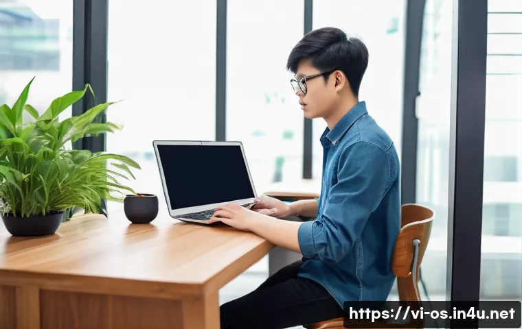 운영체제별 가상화 도구 비교 - **Prompt:** A young, focused Vietnamese male university student, wearing smart casual clothes (like ...