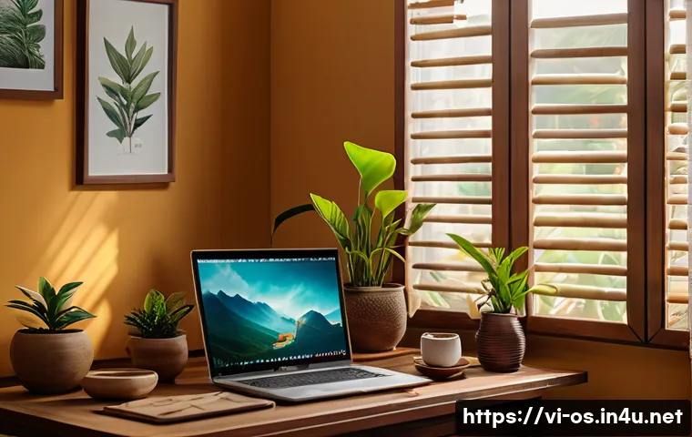 리눅스 초보자를 위한 설치 가이드 - A cozy home office setup featuring a Vietnamese user comfortably working on a Linux laptop with Ubun...