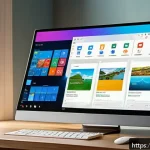 윈도우 11의 새로 추가된 기능 - A sleek, modern computer desktop screen showcasing Windows 11&rsquo;s redesigned Start Menu with a centere...