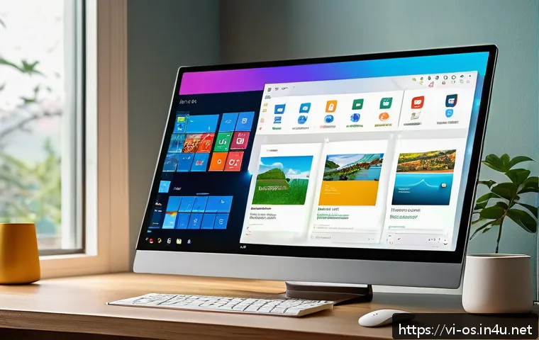 윈도우 11의 새로 추가된 기능 - A sleek, modern computer desktop screen showcasing Windows 11’s redesigned Start Menu with a centere...
