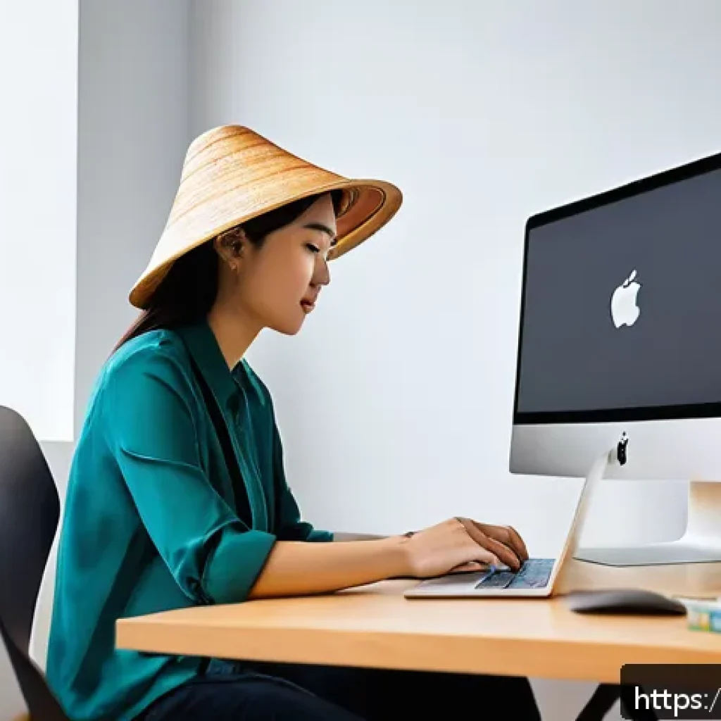 윈도우와 macOS의 소프트웨어 호환성 - A Vietnamese young professional working on a sleek MacBook with an M1 chip in a modern home office, ...